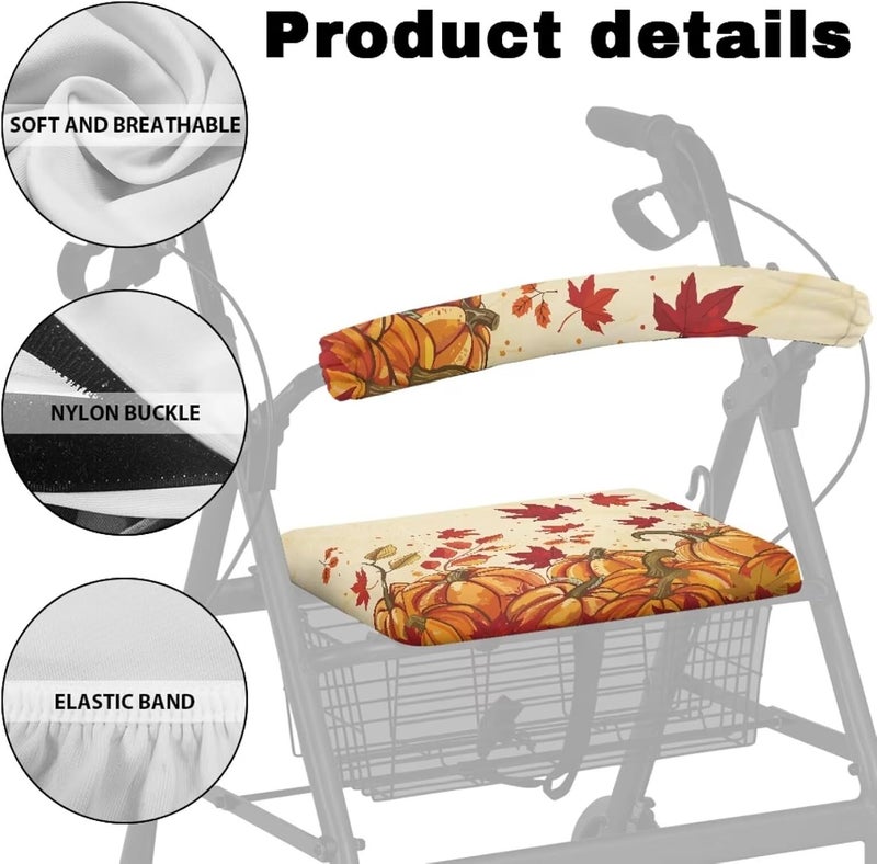 LedBack Fall Leaves Walker Accessories Thanksgiving Rollator Walker Seat and Backrest Covers Soft Dust Cover Ideal Gifts for Seniors in Assisted Living 2 Piece Pumpkin Walker Seat Cover Set - Image 5